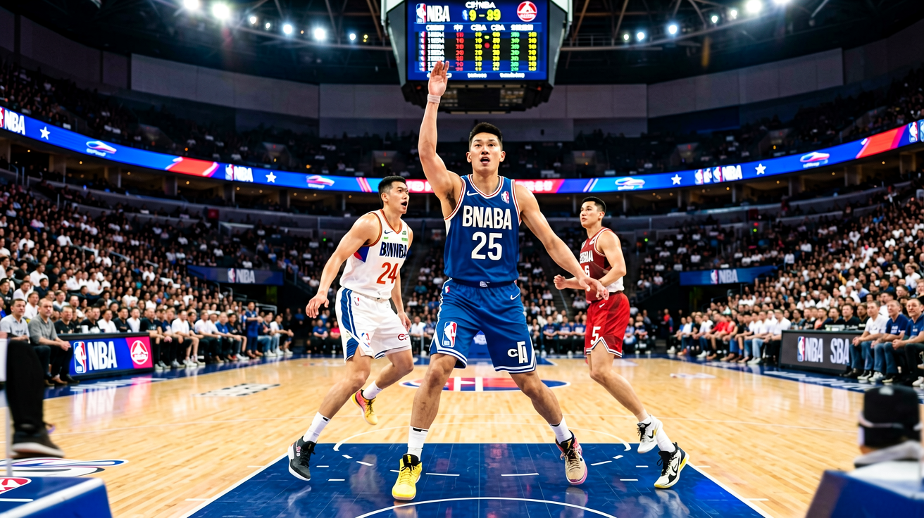 篮球场馆内正在进行NBA比赛的现场氛围