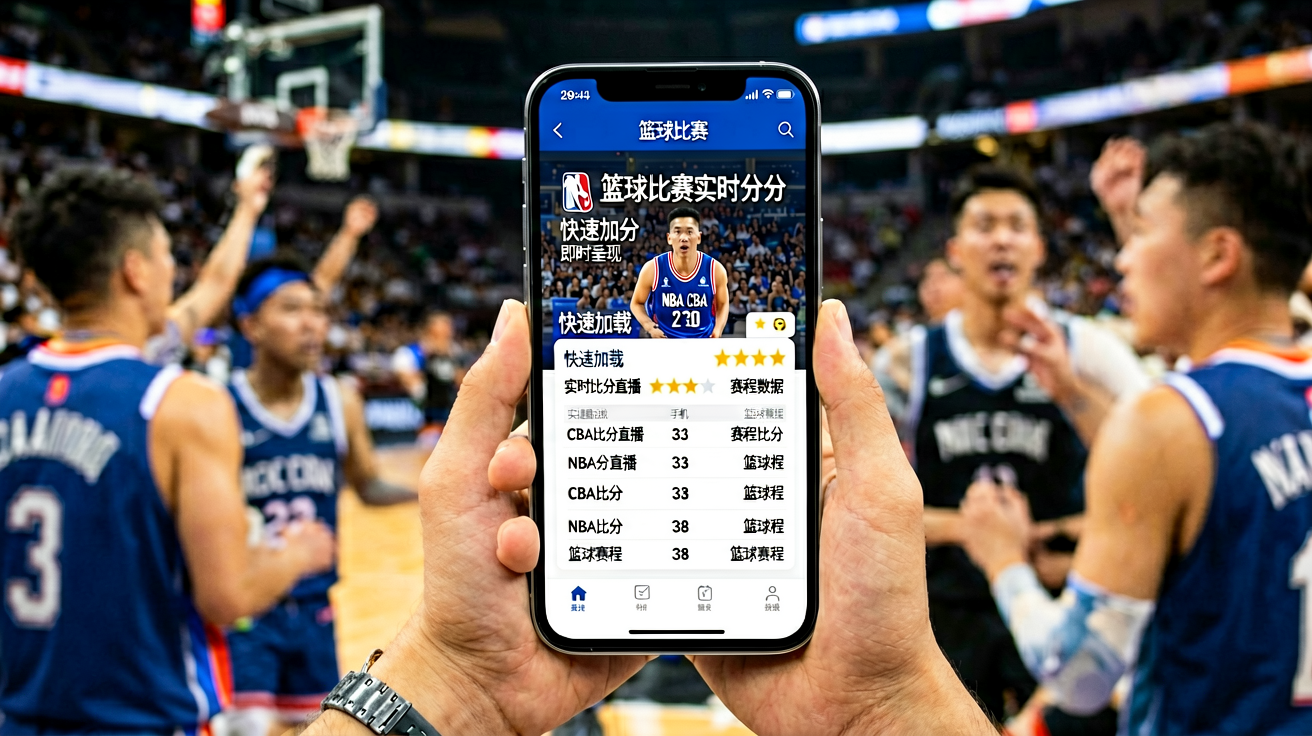 球迷在手机上查看篮球比赛实时比分