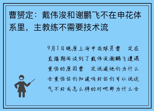 曹赟定：戴伟浚和谢鹏飞不在申花体系里，主教练不需要技术流